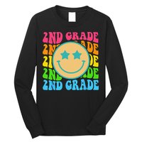 Groovy Second Grade Vibes Face Retro Teachers Back To School Long Sleeve Shirt