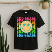Groovy Second Grade Vibes Face Retro Teachers Back To School T-Shirt