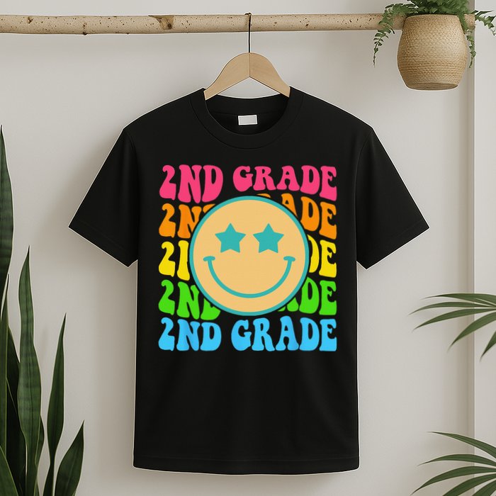 Groovy Second Grade Vibes Face Retro Teachers Back To School T-Shirt