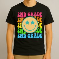 Groovy Second Grade Vibes Face Retro Teachers Back To School T-Shirt