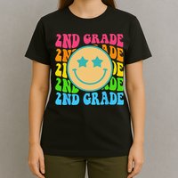 Groovy Second Grade Vibes Face Retro Teachers Back To School T-Shirt