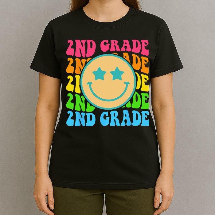 Groovy Second Grade Vibes Face Retro Teachers Back To School T-Shirt