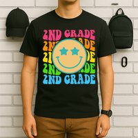 Groovy Second Grade Vibes Face Retro Teachers Back To School T-Shirt