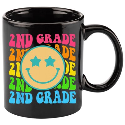 Groovy Second Grade Vibes Face Retro Teachers Back To School 11oz C Handle Ceramic Mug