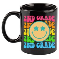 Groovy Second Grade Vibes Face Retro Teachers Back To School 11oz C Handle Ceramic Mug