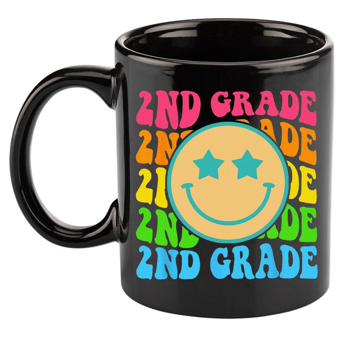 Groovy Second Grade Vibes Face Retro Teachers Back To School 11oz C Handle Ceramic Mug
