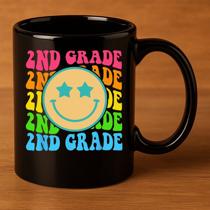 Groovy Second Grade Vibes Face Retro Teachers Back To School 11oz C Handle Ceramic Mug