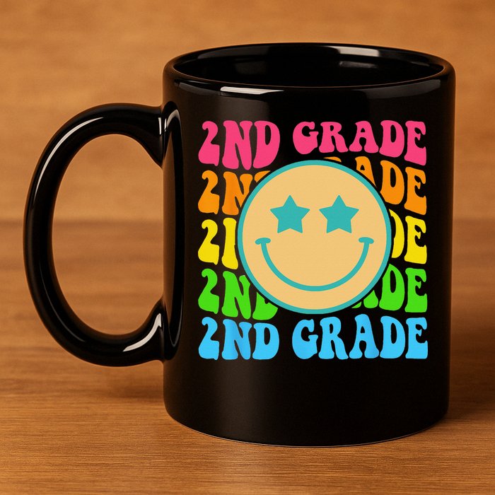 Groovy Second Grade Vibes Face Retro Teachers Back To School 11oz C Handle Ceramic Mug