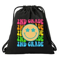 Groovy Second Grade Vibes Face Retro Teachers Back To School Drawstring Bag