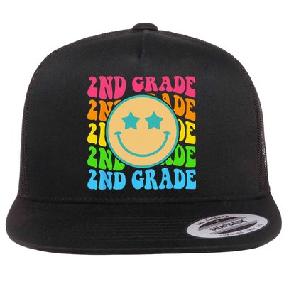 Groovy Second Grade Vibes Face Retro Teachers Back To School Flatbill Hat