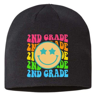 Groovy Second Grade Vibes Face Retro Teachers Back To School Sustainable Beanie
