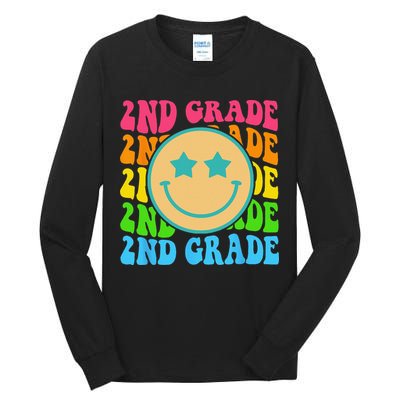 Groovy Second Grade Vibes Face Retro Teachers Back To School Tall Long Sleeve T-Shirt