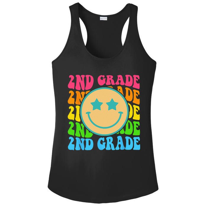 Groovy Second Grade Vibes Face Retro Teachers Back To School Ladies PosiCharge Competitor Racerback Tank