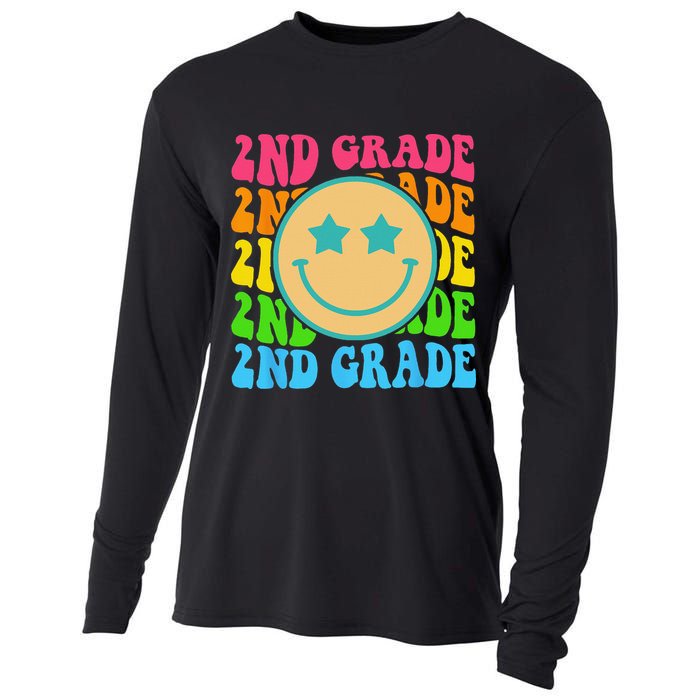 Groovy Second Grade Vibes Face Retro Teachers Back To School Cooling Performance Long Sleeve Crew