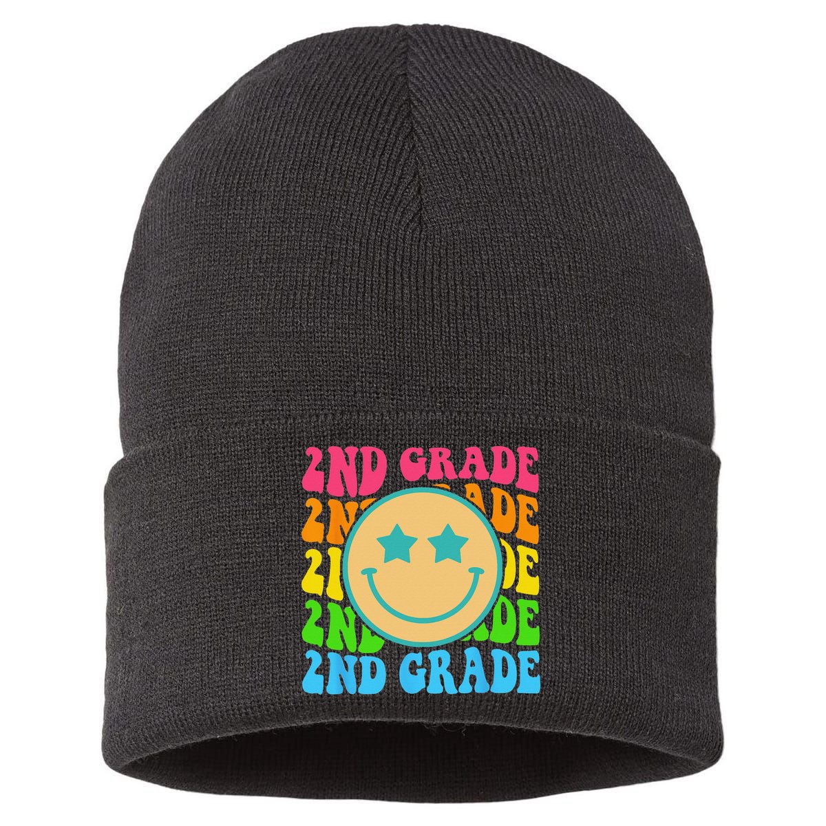 Groovy Second Grade Vibes Face Retro Teachers Back To School Sustainable Knit Beanie