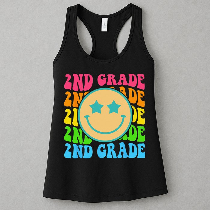 Groovy Second Grade Vibes Face Retro Teachers Back To School Womens Tank Top