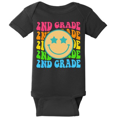 Groovy Second Grade Vibes Face Retro Teachers Back To School Baby Bodysuit