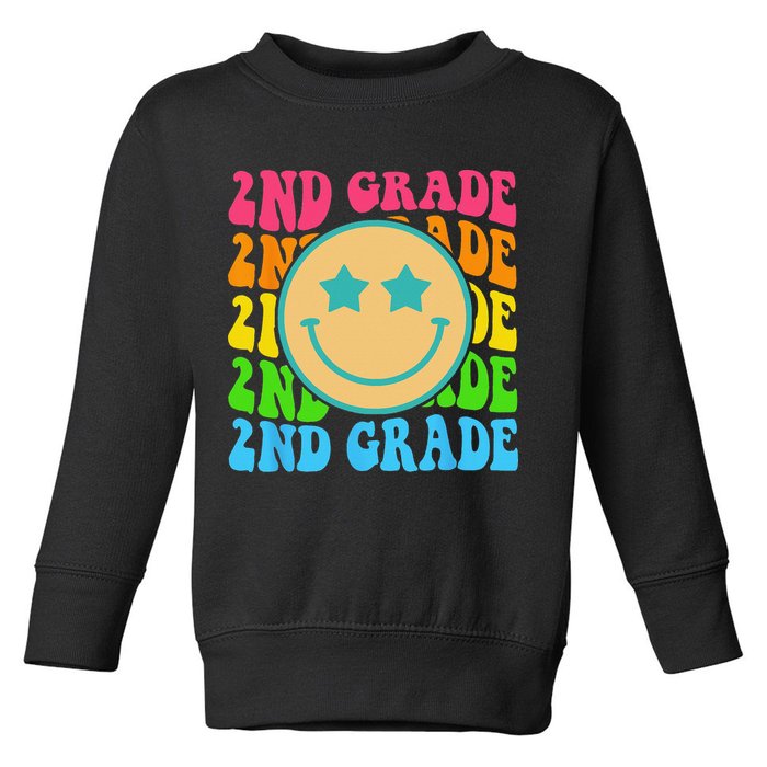 Groovy Second Grade Vibes Face Retro Teachers Back To School Toddler Sweatshirt