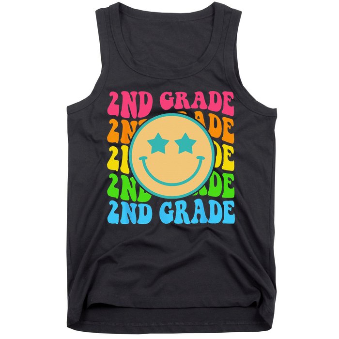 Groovy Second Grade Vibes Face Retro Teachers Back To School Tank Top