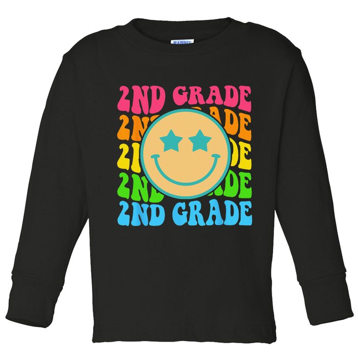 Groovy Second Grade Vibes Face Retro Teachers Back To School Toddler Long Sleeve Shirt