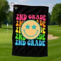 Groovy Second Grade Vibes Face Retro Teachers Back To School Golf Towel
