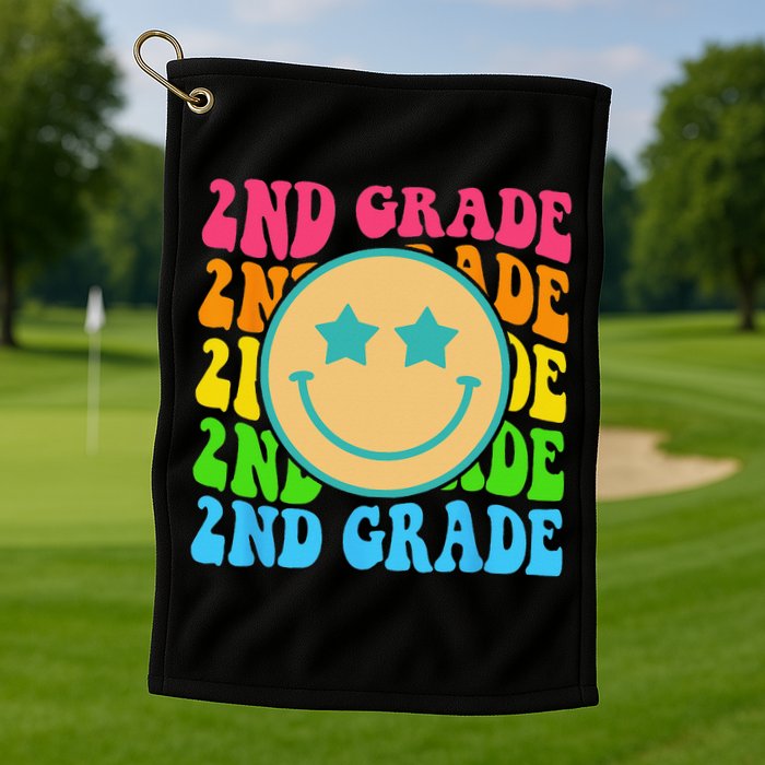 Groovy Second Grade Vibes Face Retro Teachers Back To School Golf Towel