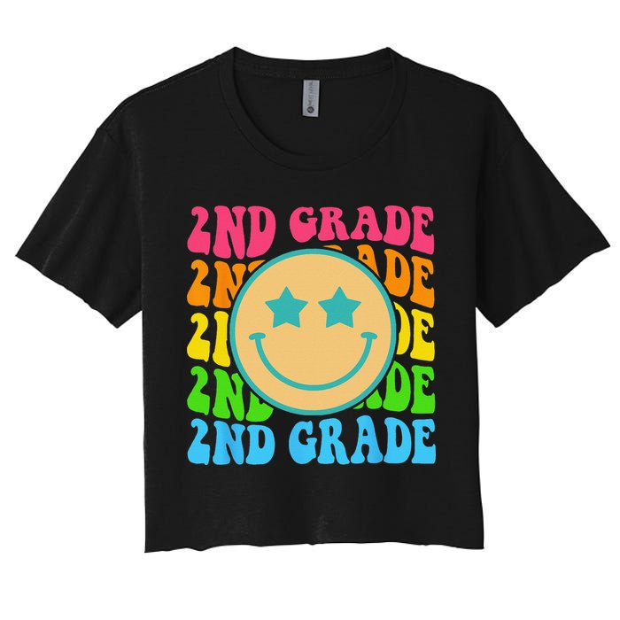 Groovy Second Grade Vibes Face Retro Teachers Back To School Crop Top