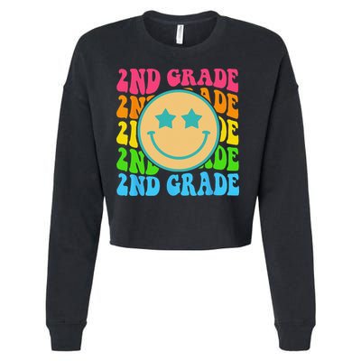 Groovy Second Grade Vibes Face Retro Teachers Back To School Cropped Pullover Crew