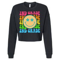 Groovy Second Grade Vibes Face Retro Teachers Back To School Cropped Pullover Crew