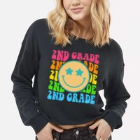Groovy Second Grade Vibes Face Retro Teachers Back To School Cropped Pullover Crew