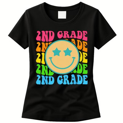 Groovy Second Grade Vibes Face Retro Teachers Back To School Womens T-Shirt