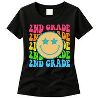 Groovy Second Grade Vibes Face Retro Teachers Back To School Womens T-Shirt