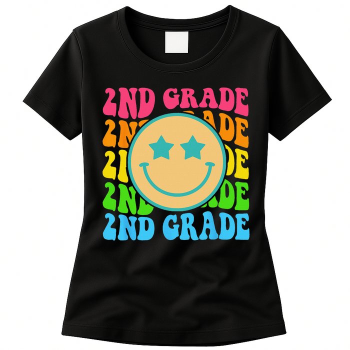 Groovy Second Grade Vibes Face Retro Teachers Back To School Womens T-Shirt