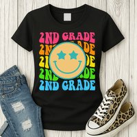 Groovy Second Grade Vibes Face Retro Teachers Back To School Womens T-Shirt