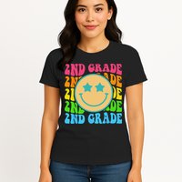 Groovy Second Grade Vibes Face Retro Teachers Back To School Womens T-Shirt