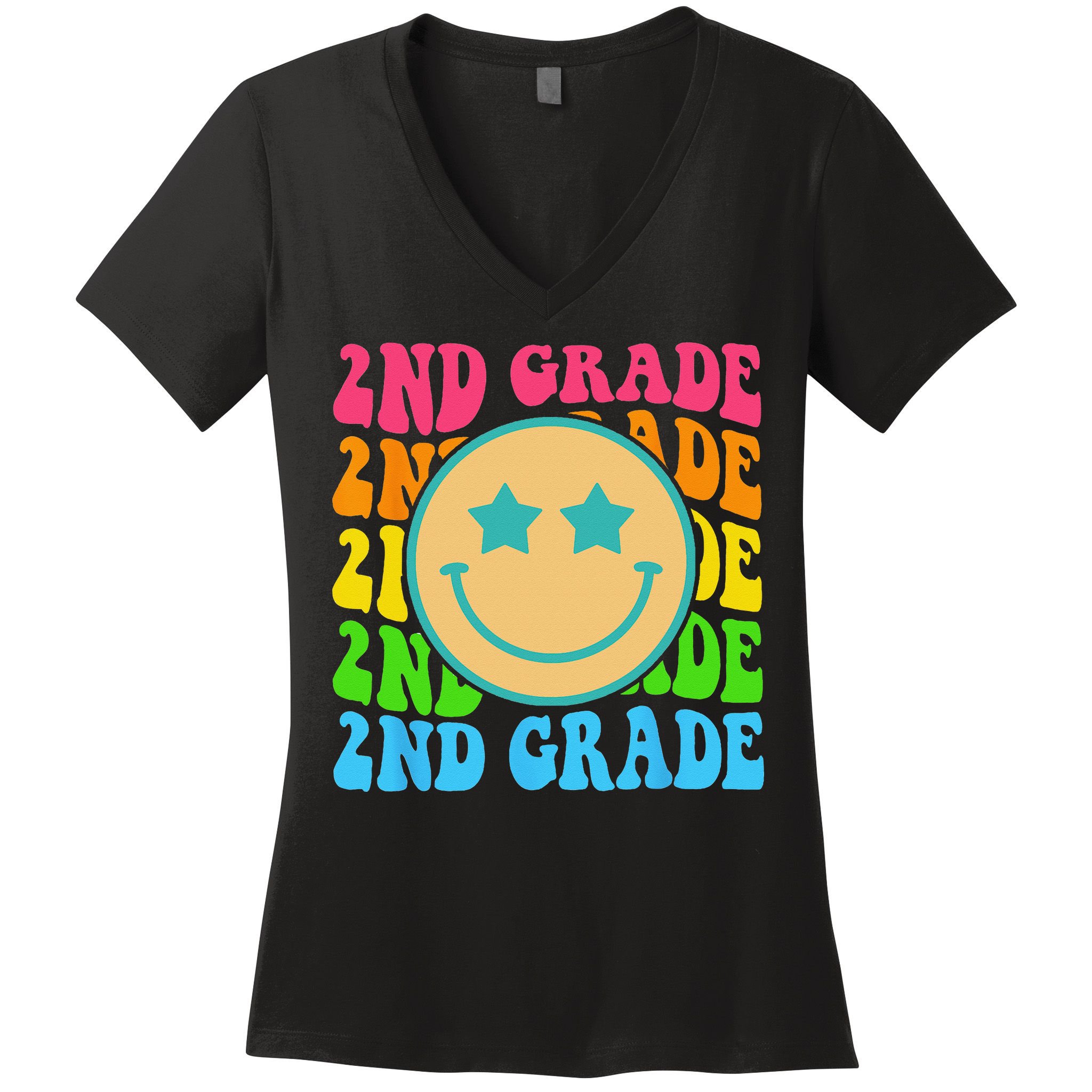 Groovy Second Grade Vibes Face Retro Teachers Back To School Women's V-Neck T-Shirt