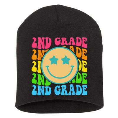 Groovy Second Grade Vibes Face Retro Teachers Back To School Short Acrylic Beanie