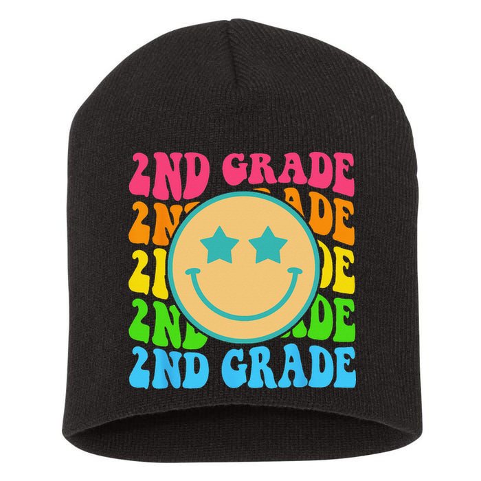 Groovy Second Grade Vibes Face Retro Teachers Back To School Short Acrylic Beanie