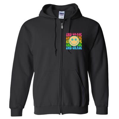 Groovy Second Grade Vibes Face Retro Teachers Back To School Full Zip Hoodie