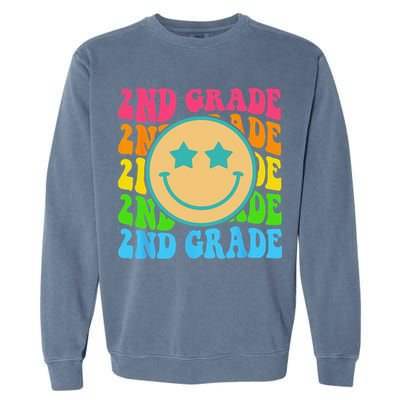 Groovy Second Grade Vibes Face Retro Teachers Back To School Garment-Dyed Sweatshirt
