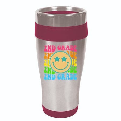 Groovy Second Grade Vibes Face Retro Teachers Back To School 16oz Travel Tumbler