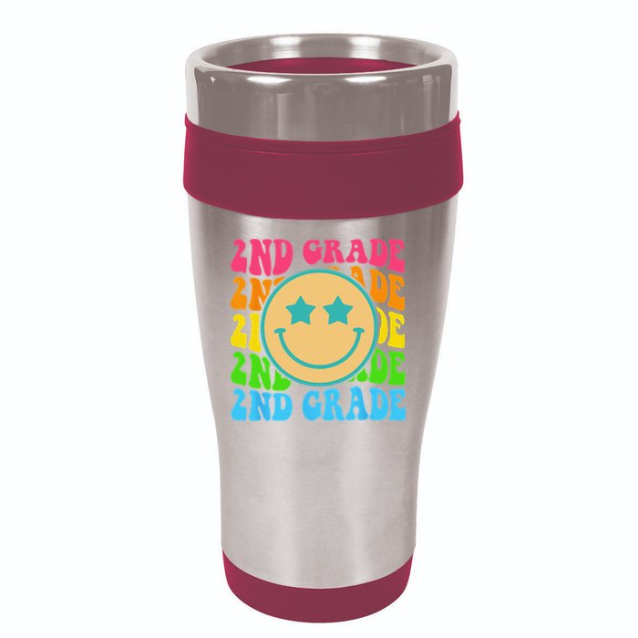 Groovy Second Grade Vibes Face Retro Teachers Back To School 16oz Travel Tumbler