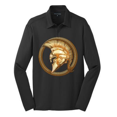 Golden Spartan Gladiator Warrior Helmet Silk Touch Performance Long Sleeve Polo