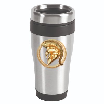 Golden Spartan Gladiator Warrior Helmet 16oz Travel Tumbler