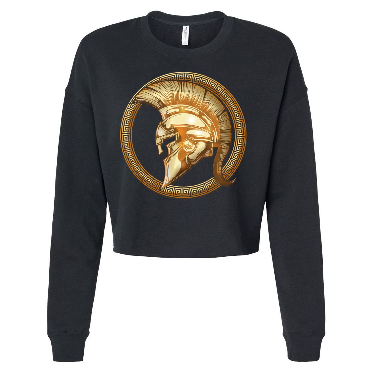 Golden Spartan Gladiator Warrior Helmet Cropped Pullover Crew