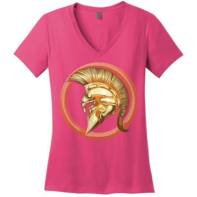 Golden Spartan Gladiator Warrior Helmet Women's V-Neck T-Shirt