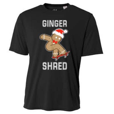 Ginger Shred Gingerbread Man Skateboarding Funny Christmas Cooling Performance Crew T-Shirt