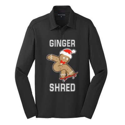 Ginger Shred Gingerbread Man Skateboarding Funny Christmas Silk Touch Performance Long Sleeve Polo