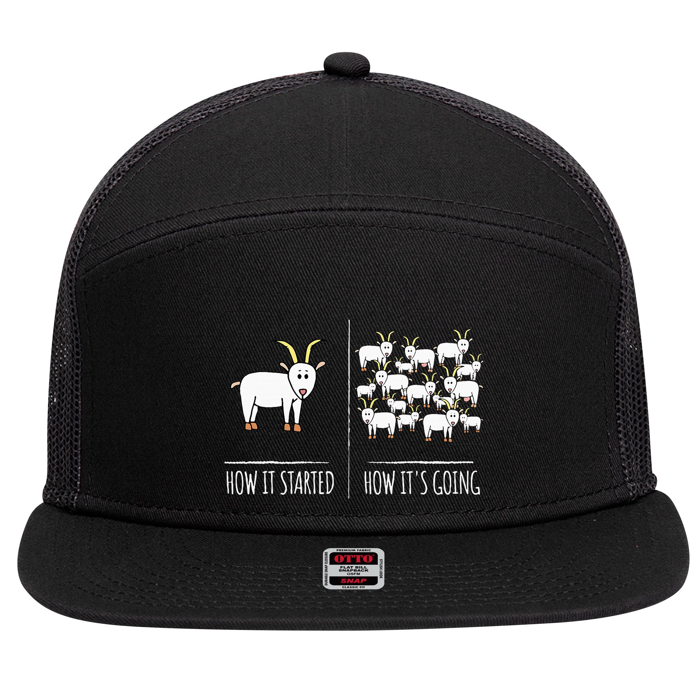 Goat S Goat Lovers Farm Apparel Meme Pun Funny Goat 7 Panel Mesh Trucker Snapback Hat