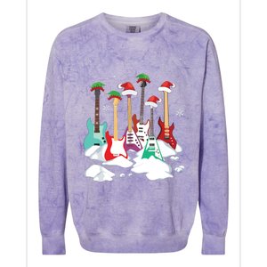 Guitar Santa Hat Christmas Tree Funny Music Loves Xmas Colorblast Crewneck Sweatshirt